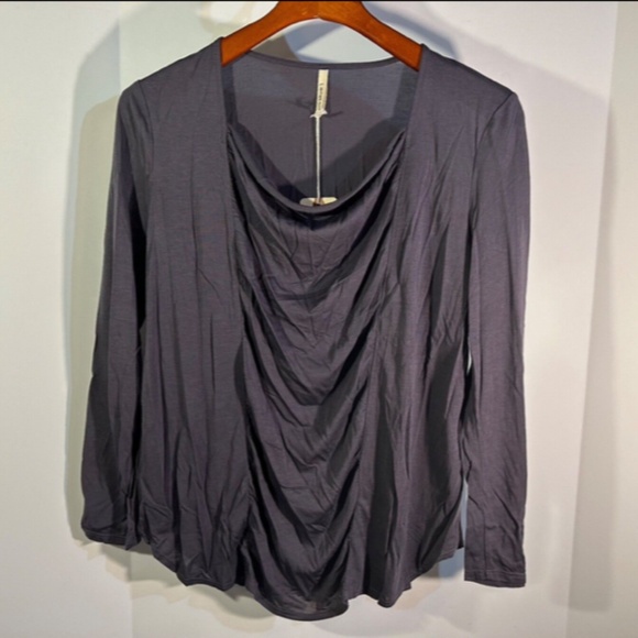 Lanston x Revolve Draped Front Long Sleeve Micro Modal Tee/Top Grey Size M - NWT - Picture 1 of 14